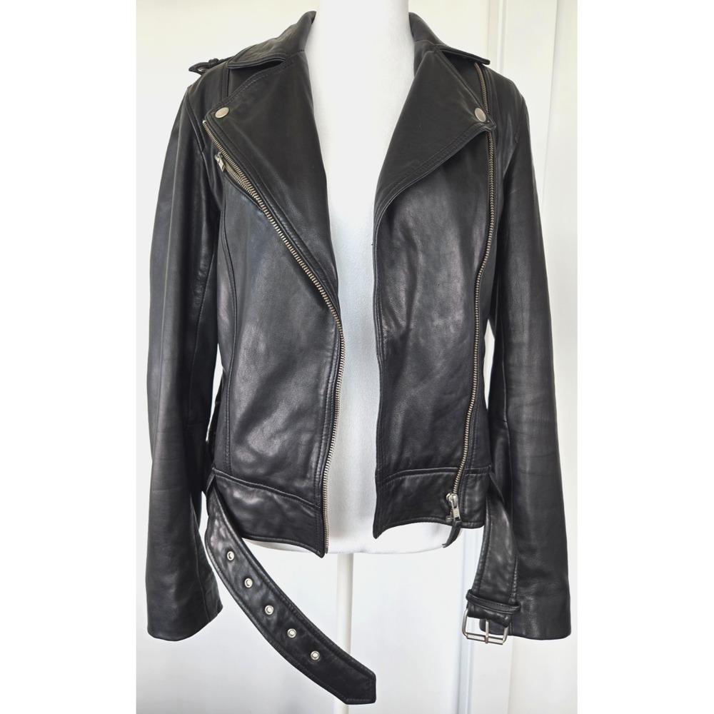 Soia & Kyo Lamb Skin Leather Jacket W Sz S Moto Motorbiker Black Made in India
